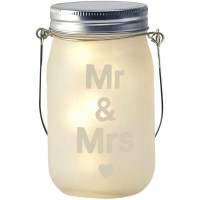Mr & Mrs Glass Jar & Warm White LED Fairy Lights Hanging Wedding Table Lantern   122399391330